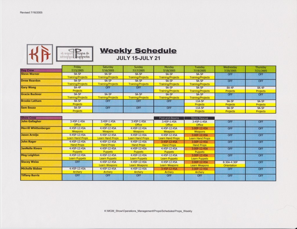 KA Schedule